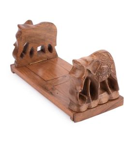 Sujetalibros extensible con diseño de elefante tallado en madera de nogal para estantes, extremo decorativo para libros pesados - Product Image 5