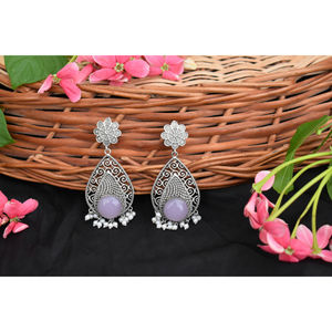 traditional artifical handmade <b>silver</b> look alike brass stone stud hoop earing for girls and women - Product Image 1