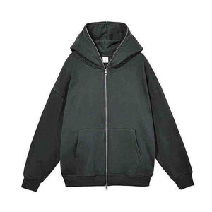 Fabricants de vêtements pour hommes 100% Sweats à capuche en coton molletonné à épaules tombantes avec fermeture éclair complète Oversize Winter Season Best Supplier Casual Wear - Product Image 2