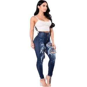 Pantalones vaqueros elásticos personalizados para mujer, pitillos de cintura alta de Color sólido, Jeans ajustados de estilo Denim, venta al por mayor - Product Image 4