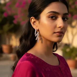 ต่างหูเงินทรงกระดุมสำหรับผู้หญิง ประดับคริสตัลสีชมพู ของขวัญเครื่องประดับ ต่างหูคริสตัลสุดหรู - Product Image 2