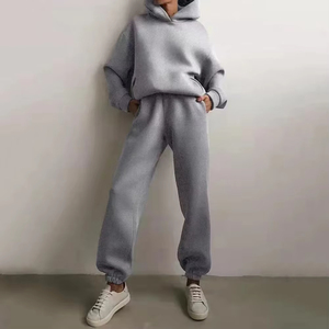 Elegante chándal de 2 piezas para mujer, sudaderas con capucha de otoño e invierno, pantalón superior, sudaderas, pantalones de chándal, pantalones para correr, trajes de Color sólido - Product Image 1