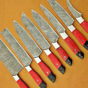ชุดมีดเชฟเหล็กดามัสกัส8ชิ้นแบบมืออาชีพใบมีดปลอมเครื่องตัดพร้อมปลอกหนังสำหรับใช้ในครัว - Product Image 5
