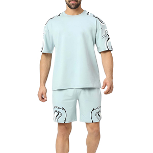 Conjunto de 2 Piezas de Verano para Hombre, Camiseta de Manga Corta y Pantalones Cortos de Tela Tejida Informal, 450g, Venta al Por Mayor - Product Image 1