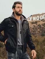 Blouson de motard classique noir en similicuir pour homme, coupe ajustée, épaules matelassées, fermeture éclair frontale, col montant – Nouvelle collection très demandée