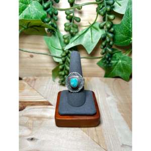 Tillie John Kingman <b>Dainty</b> Turquoise Sterling Silver <b>Ring</b> Size 8.5 Smooth Cut Stone Rhodium Plated Everyday Wear Platinum - Product Image 1