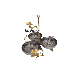 ชามเสิร์ฟสแตนเลสขัดเงาพร้อมก้านโลหะสีทองและชามดีไซน์รูปผีเสื้อ - Product Image 1