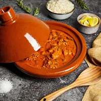 Tajine marocain artisanal écologique avec couvercle en argile, diamètre 20 cm, en argile naturelle, pour cuisinière à gaz MA