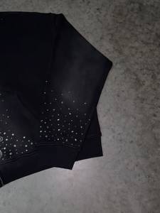 Veste d'hiver noire personnalisée pour homme, lourde, délavée au soleil, sweat à capuche zippé avec strass - Product Image 3
