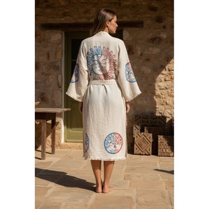 Peignoir pour femme Varol 100% coton biologique, col kimono Dualis, taille élastique, logo personnalisé, respirant, manches courtes, grande taille - Product Image 2