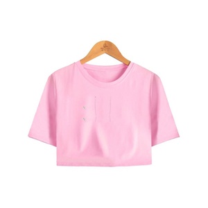 Wholesale Women OEM Custom Blank Plain Top Quality <b>Cropped</b> Graphic Logo <b>Fitted</b> Cotton women crop top <b>t</b>-<b>shirt</b> - Product Image 1