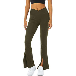 Pantalons de yoga évasés taille haute pour femmes avec fente latérale, leggings athlétiques extensibles à coupe bootcut pour le fitness, la salle de sport et les vêtements décontractés - Product Image 3