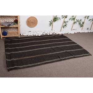 Alfombra moderna de yute a rayas marrón y beige, 4,3x6,3 pies, tejido plano, lana, látex, respaldo, patrón de retazos rectangular para juegos de alfombras - Product Image 2
