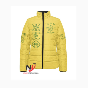 Logotipo personalizado bordado Letterman Chi Eta Phi Bomber chaqueta satén fraternidad griega hermandad aplique luz característica invierno lona - Product Image 5