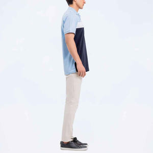 Polo décontracté d'été pour homme à manches courtes en polyester respirant avec tissu tricoté à motif uni - Product Image 2