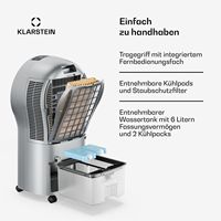 Ventilateur rafraîchisseur d'air portable à tour, 320 m³/h, réservoir 6L, pour pièces jusqu'à 30 m², 60W, 42 dB, argent