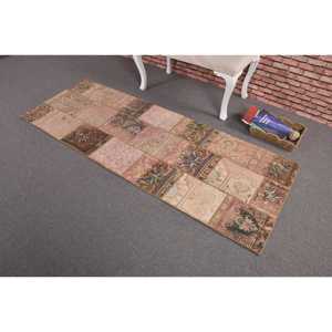 2.5x6.8 ft Turkish Rug, Vintage Runner Rug, <b>Brown</b> Plants & trees <b>Wool</b> Rug - Product Image 2