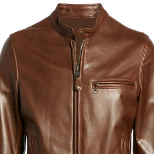 Chaqueta de Motociclista de Cuero 100% Genuino para Hombre, de Alta Calidad, con Cuello Alto, Logotipo Frontal y Cremallera Brillante - Product Image 6