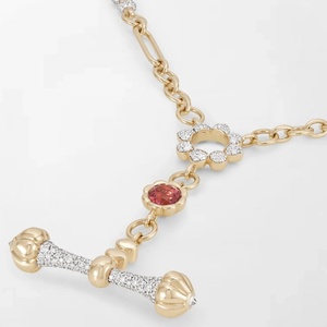 Orbed <b>Pink</b> Tourmaline T-Bar Chain With 337 Round Lab Grown Diamonds 2.26 Carat GH-VS In 14K Yellow Gold High Demand Jewellery - Product Image 3