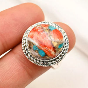 Hermoso anillo redondo bohemio de Plata de Ley 925 de 10mm, piedra preciosa turquesa de cobre de ostra Natural, joyería fina para fiesta de mujer - Product Image 1