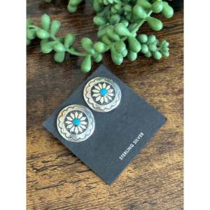 Boucles d'oreilles clous en argent sterling turquoise Mary Tom Kingman en forme de fleur pour mariage, fiançailles, anniversaire - Product Image 3