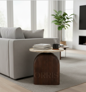 Table d'appoint avec plateau en marbre travertin et base en bois, plateau en marbre, style moderne, meubles de chambre à coucher pour hôtel, salon, appartement - Product Image 5