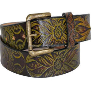 Handcrafted Full Grain One Piece Premium Western Leather Tooling <b>Belt</b> Hand Carved Floral Embossed Stylish Western <b>Cowboy</b> <b>Belt</b> - Product Image 3