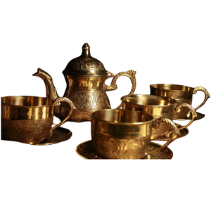 Juego de Tetera, Cafetera, Jarra para Leche y Azucarera de Latón Fundido Ecológico Moderno para Té de la Tarde, con Bandeja, Adornos Decorativos para Sala de Estar - Product Image 1