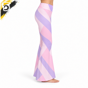 Leggings évasés taille haute à imprimé géométrique rose et violet, en tricot extensible, longueur intégrale, pour femme, toutes saisons, coupe cloche - Product Image 5