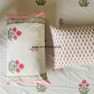 Indian Handcrafted Sanganeri Hand Block Printed Bedsheets <b>Bedding</b> <b>Sets</b> Bedsheet with Pillow Cover - Product Image 3