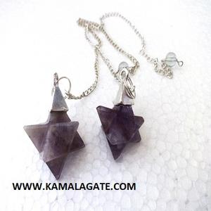 Chaîne en métal de pendule d'étoile Merkaba de cristal d'améthyste naturelle faite à la main pierre semi-précieuse de sculpture de pierre gemme pour la guérison en cristal - Product Image 2