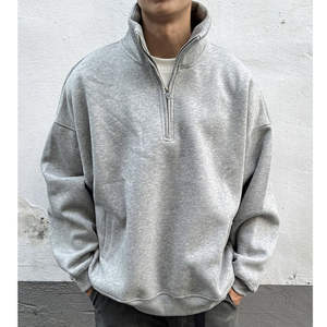 Jersey de lana de algodón 100% con cuello simulado, sudadera con media cremallera de alta calidad, diseño de diamantes de imitación, hombro caído de gran tamaño para hombres de invierno - Product Image 6