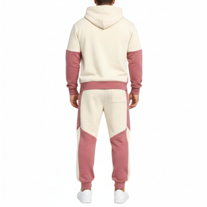 Conjunto Deportivo Premium con Capucha para Hombre – Diseño en Bloques de Color Crema y Rosa Empolvado, Estilo Casual y Atlético - Product Image 2