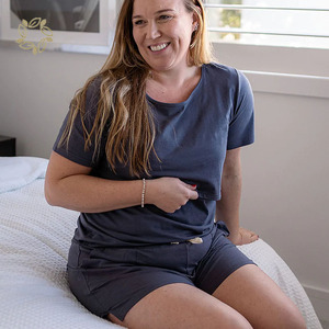 Pyjama de <span class=keywords><strong>grossesse</strong></span> à manches courtes pour femmes, vêtements de nuit d'allaitement, vêtements de maternité durables, en coton biologique - Product Image 4