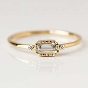 Anillo de piedras preciosas de cuarzo transparente Baguette de plata 925 para mujer-Anillos llamativos al por mayor-Anillo chapado en oro apilable - Product Image 1