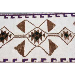Turkish 3x11.1 ft Rug, Runner Vintage Rug, <b>Brown</b> White Plants & trees <b>Wool</b> Rug - Product Image 4