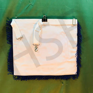 Masonic Master Mason <b>White</b> Apron Hand Embroidered Lodge Regalia with <b>Silver</b> Fringe <b>and</b> Columns Design - Product Image 2