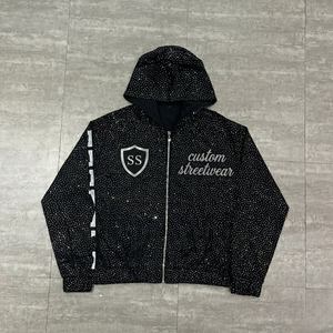 Ensemble de survêtement streetwear personnalisé pour homme, noir, avec fermeture éclair ornée de strass, sweat-shirt et short, coupe classique, streetwear d'automne - Product Image 2