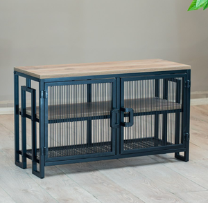 Mesa Consola de Malla Metálica Industrial con Tapa de Madera y Gabinete de Almacenamiento, Mueble Moderno para Sala de Estar, Aparador de Entrada - Product Image 2