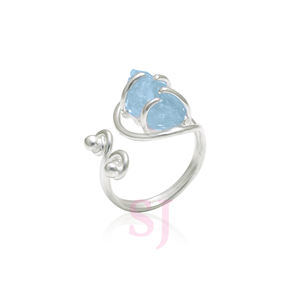 925 Sterling Silver <b>Ring</b> With Aquamarine Gemstone <b>Adjustable</b> <b>Ring</b> Fine Silver Jewelry Party Wear Open Finger <b>Rings</b> Fine Jewelry - Product Image 1