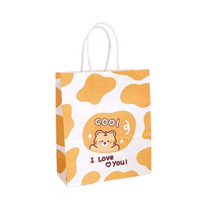 Bolsas de papel de regalo con estampado de animales bonitos con patrones de vaca, gato, oso-Embalaje ecológico para niños y fiestas (Blum) - Product Image 5
