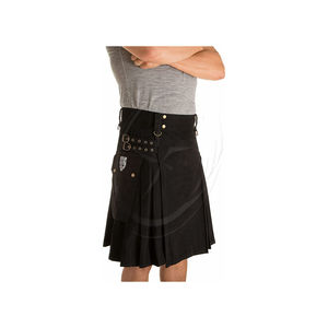 Kilt utilitaire pour homme en coton et jean, style tartan plissé moderne, fournisseur en gros - Product Image 1