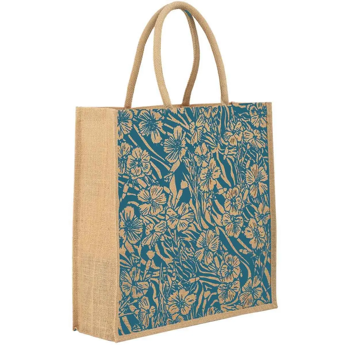 Экологически чистые сумки для покупок из джута с красивой печатью и ручкой из хлопковой ленты