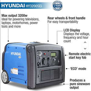 Générateur onduleur à essence 6600W à démarrage électrique, onde sinusoïdale pure, télécommande, mode ECO, sur roues, pour usage domestique, réservoir de carburant 10L, autonomie 10h - Product Image 2