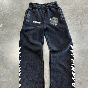 Black Acid Washed Full <b>Zip</b> <b>up</b> Vintage Distressed Stone Wash Streetwear Sweatsuit Flared Sweatpants and Hoodie Set Men Tracksuits - Product Image 3