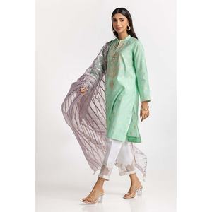 Dupatta Morado Teñido con Lurex para Mujer, Hecho de Organza de Fibra de Poliéster - Product Image 1