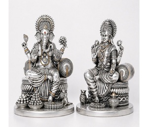 Exclusivo Juego de Ídolos de Lakshmi y Ganesh Hechos a Mano con Acabado en Oro de 24K y Plata 999, Decoración de Lujo para Pooja y Celebraciones Festivas - Product Image 1