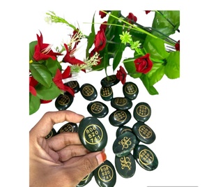 Pierre précieuse verte RAIS AGATE Zibu Coin, Symbole de richesse et de flux de monnaie, Cabochon naturel de forme ovale Feng Shui - Product Image 1