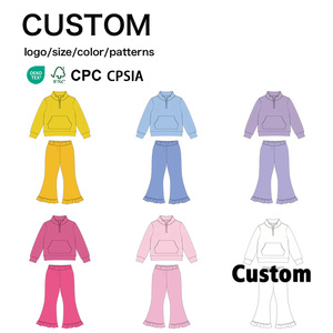 Ensemble deux pièces pour filles : sweat-shirt à col zippé et pantalon évasé en tissu de yoga, tenue décontractée pour l'école - Product Image 1