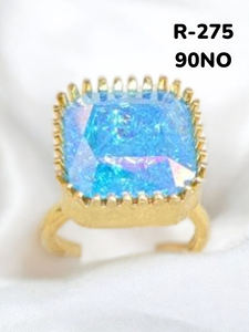 Bague en pierre irisée bleue carrée finition or audacieux Design de broche de couronne sur matériau en laiton - Product Image 1